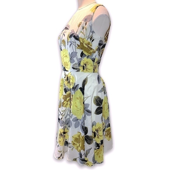 Gabby Skye Fit-N-Flare Midi Dress Off White Floral Yellow Roses 50's Style Gown - Picture 2 of 12